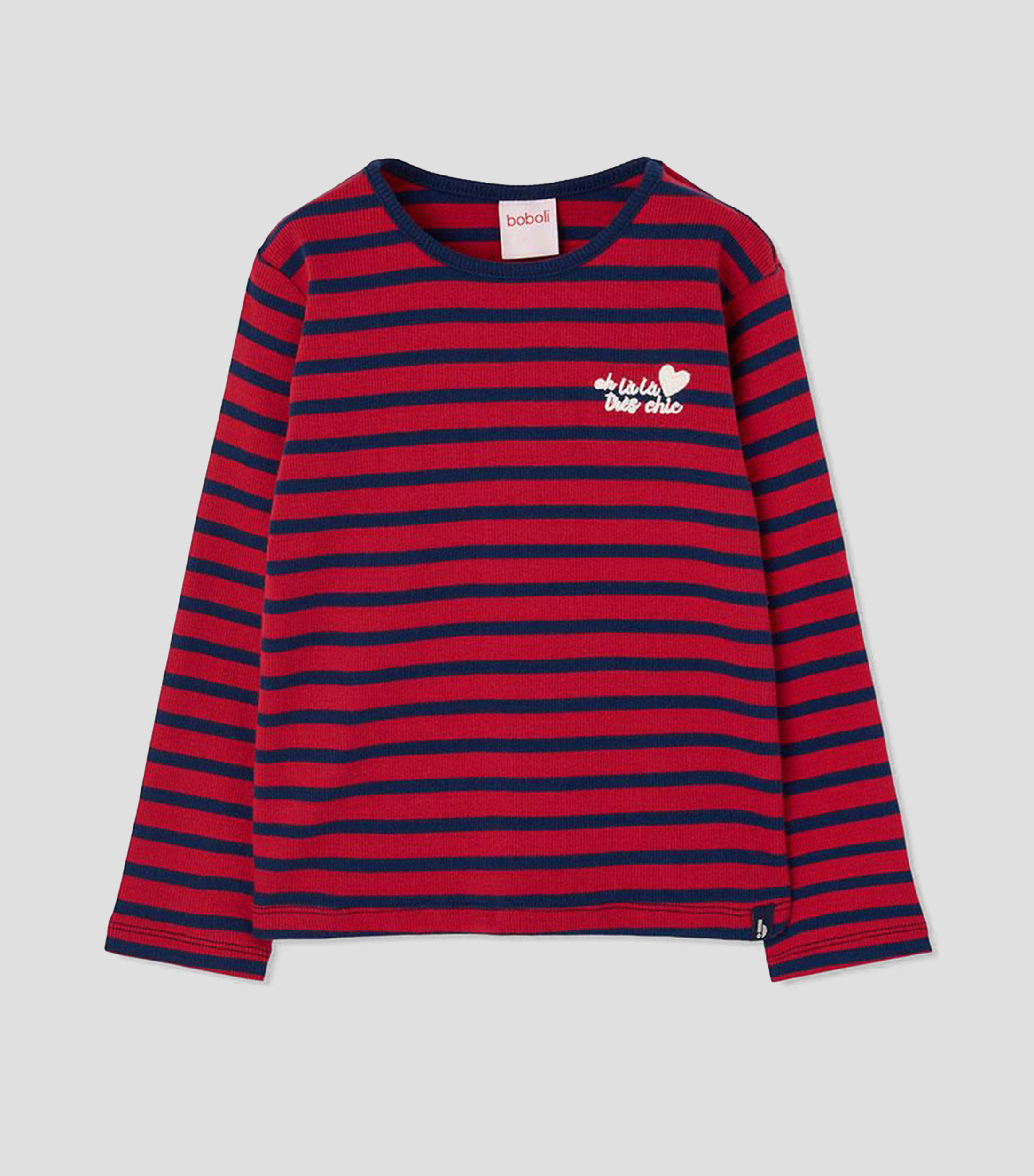Playera de cuello redondo con manga larga y rayas Niña